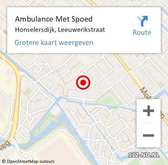 Locatie op kaart van de 112 melding: Ambulance Met Spoed Naar Honselersdijk, Leeuwerikstraat op 25 april 2022 11:02