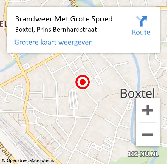 Locatie op kaart van de 112 melding: Brandweer Met Grote Spoed Naar Boxtel, Prins Bernhardstraat op 25 april 2022 11:29