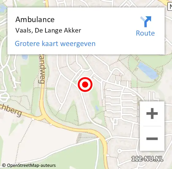 Locatie op kaart van de 112 melding: Ambulance Vaals, De Lange Akker op 15 juli 2014 14:21