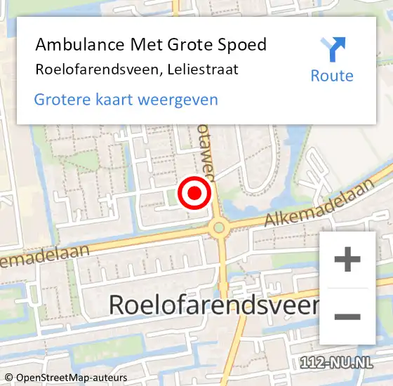 Locatie op kaart van de 112 melding: Ambulance Met Grote Spoed Naar Roelofarendsveen, Leliestraat op 25 april 2022 11:47