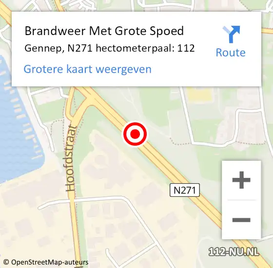 Locatie op kaart van de 112 melding: Brandweer Met Grote Spoed Naar Gennep, N271 hectometerpaal: 112 op 25 april 2022 12:33