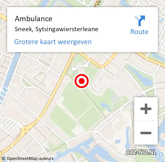 Locatie op kaart van de 112 melding: Ambulance Sneek, Sytsingawiersterleane op 25 april 2022 12:48
