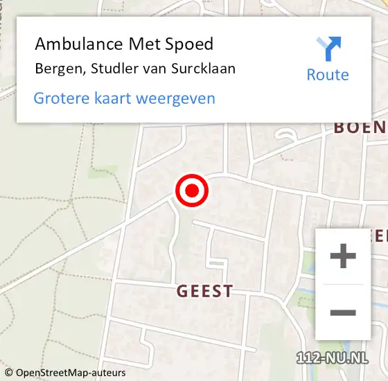 Locatie op kaart van de 112 melding: Ambulance Met Spoed Naar Bergen, Studler van Surcklaan op 25 april 2022 12:58