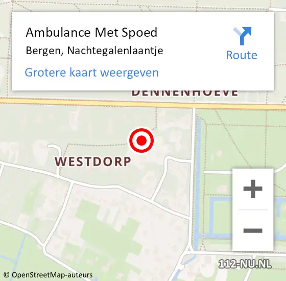 Locatie op kaart van de 112 melding: Ambulance Met Spoed Naar Bergen, Nachtegalenlaantje op 25 april 2022 13:16