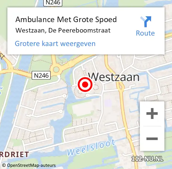 Locatie op kaart van de 112 melding: Ambulance Met Grote Spoed Naar Westzaan, De Peereboomstraat op 25 april 2022 13:28