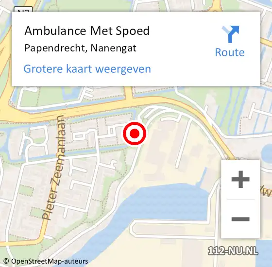 Locatie op kaart van de 112 melding: Ambulance Met Spoed Naar Papendrecht, Nanengat op 25 april 2022 13:31