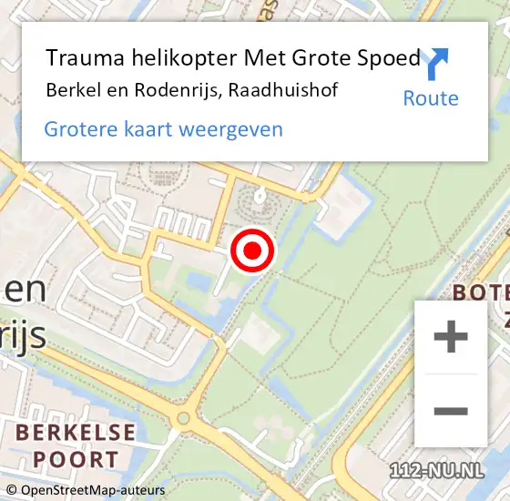 Locatie op kaart van de 112 melding: Trauma helikopter Met Grote Spoed Naar Berkel en Rodenrijs, Raadhuishof op 25 april 2022 13:34