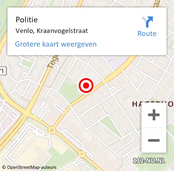 Locatie op kaart van de 112 melding: Politie Venlo, Kraanvogelstraat op 25 april 2022 13:46