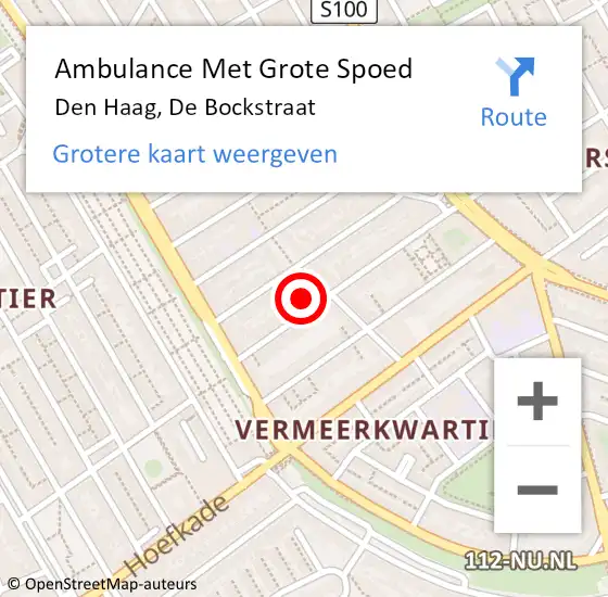 Locatie op kaart van de 112 melding: Ambulance Met Grote Spoed Naar Den Haag, De Bockstraat op 25 april 2022 13:50