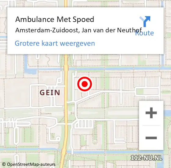 Locatie op kaart van de 112 melding: Ambulance Met Spoed Naar Amsterdam-Zuidoost, Jan van der Neuthof op 25 april 2022 14:13