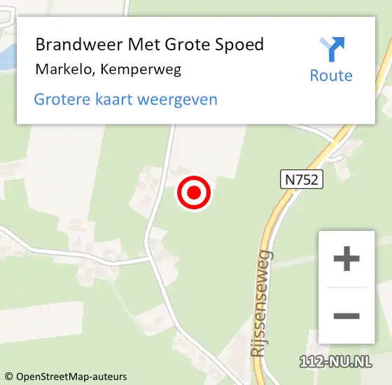 Locatie op kaart van de 112 melding: Brandweer Met Grote Spoed Naar Markelo, Kemperweg op 25 april 2022 14:15