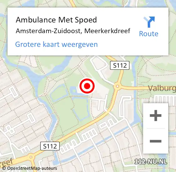 Locatie op kaart van de 112 melding: Ambulance Met Spoed Naar Amsterdam-Zuidoost, Meerkerkdreef op 25 april 2022 14:28