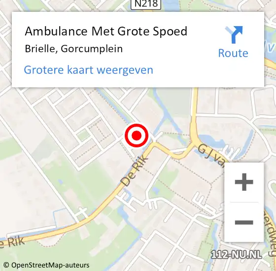Locatie op kaart van de 112 melding: Ambulance Met Grote Spoed Naar Brielle, Gorcumplein op 25 april 2022 15:13