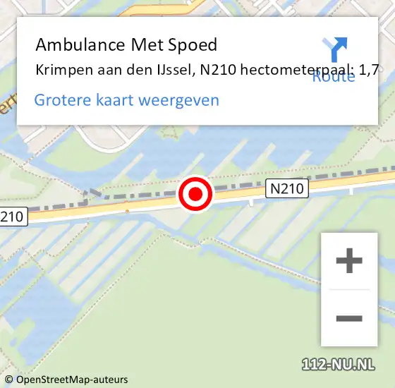Locatie op kaart van de 112 melding: Ambulance Met Spoed Naar Krimpen aan den IJssel, N210 hectometerpaal: 1,7 op 25 april 2022 15:14