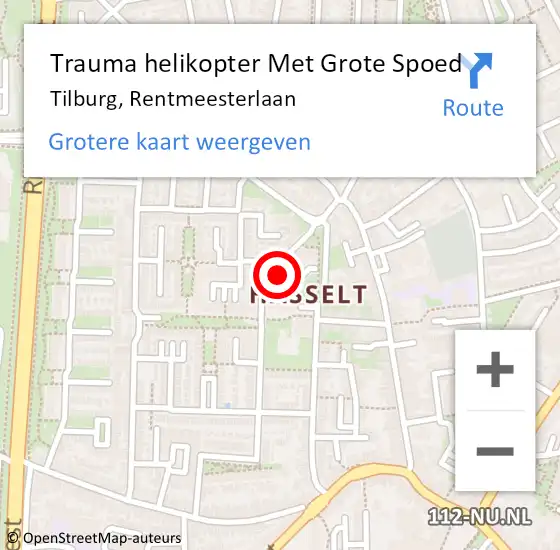 Locatie op kaart van de 112 melding: Trauma helikopter Met Grote Spoed Naar Tilburg, Rentmeesterlaan op 25 april 2022 15:15