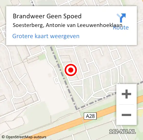 Locatie op kaart van de 112 melding: Brandweer Geen Spoed Naar Soesterberg, Antonie van Leeuwenhoeklaan op 25 april 2022 15:27