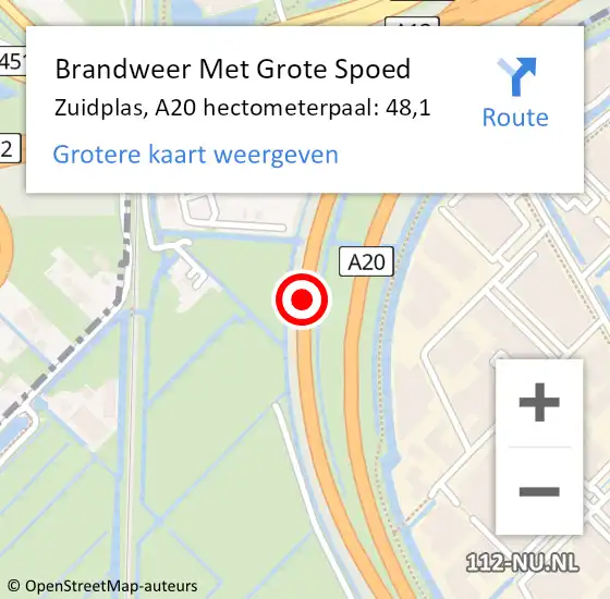 Locatie op kaart van de 112 melding: Brandweer Met Grote Spoed Naar Zuidplas, A20 hectometerpaal: 48,1 op 25 april 2022 15:32