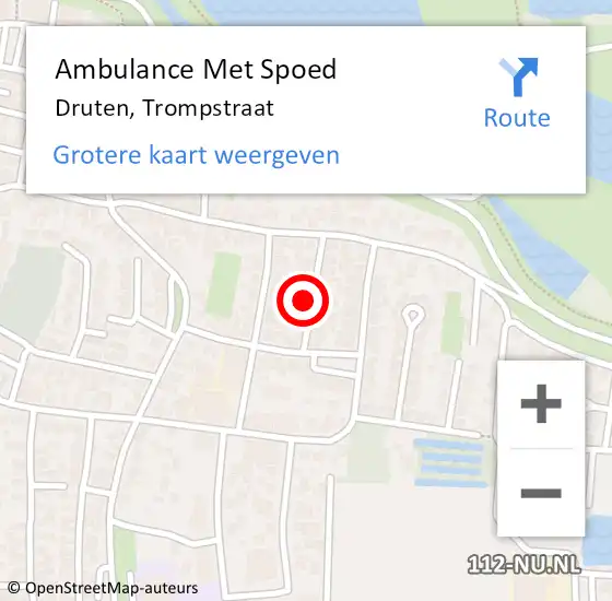 Locatie op kaart van de 112 melding: Ambulance Met Spoed Naar Druten, Trompstraat op 25 april 2022 16:02