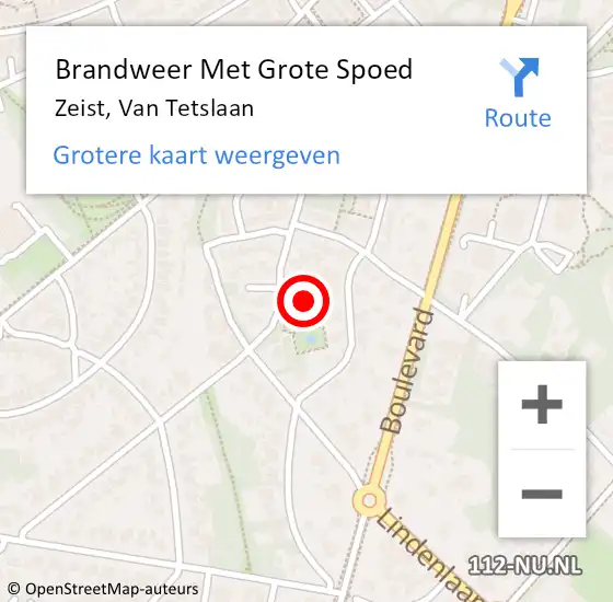 Locatie op kaart van de 112 melding: Brandweer Met Grote Spoed Naar Zeist, Van Tetslaan op 25 april 2022 16:14