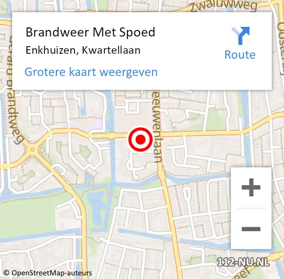 Locatie op kaart van de 112 melding: Brandweer Met Spoed Naar Enkhuizen, Kwartellaan op 25 april 2022 16:32