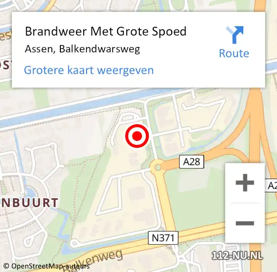 Locatie op kaart van de 112 melding: Brandweer Met Grote Spoed Naar Assen, Balkendwarsweg op 25 april 2022 16:35