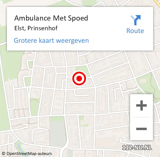 Locatie op kaart van de 112 melding: Ambulance Met Spoed Naar Elst, Prinsenhof op 25 april 2022 16:36