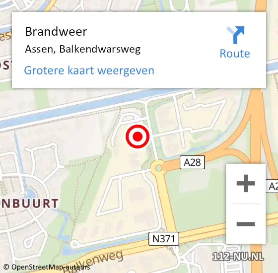 Locatie op kaart van de 112 melding: Brandweer Assen, Balkendwarsweg op 25 april 2022 16:39