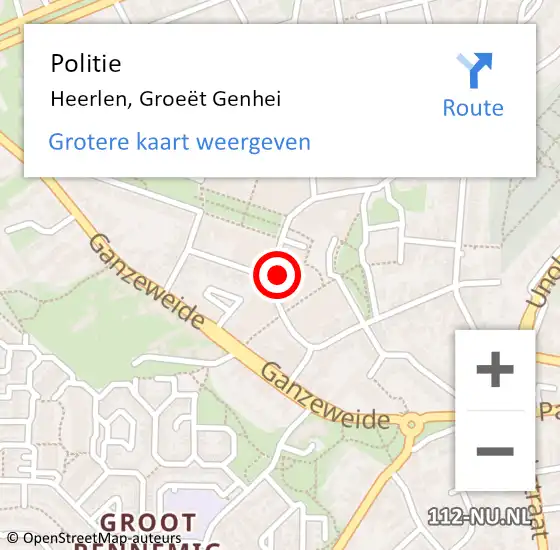 Locatie op kaart van de 112 melding: Politie Heerlen, Groeët Genhei op 25 april 2022 16:41