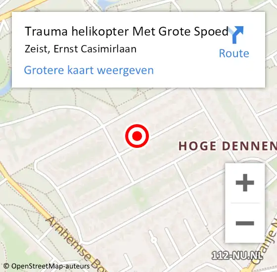 Locatie op kaart van de 112 melding: Trauma helikopter Met Grote Spoed Naar Zeist, Ernst Casimirlaan op 25 april 2022 16:52