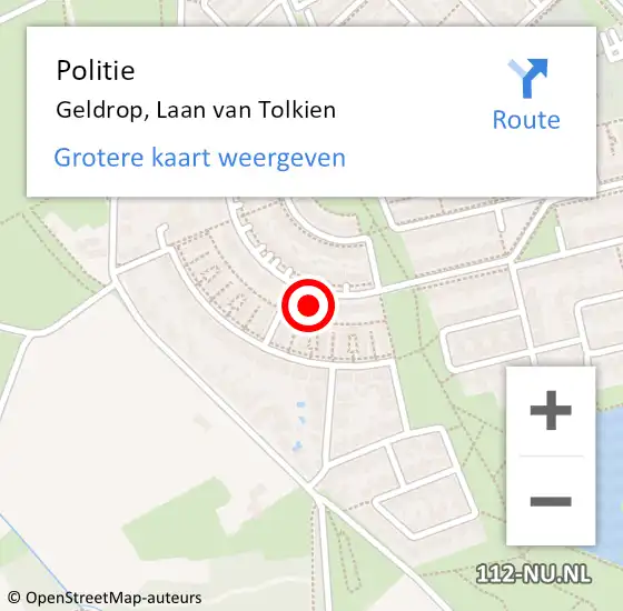 Locatie op kaart van de 112 melding: Politie Geldrop, Laan van Tolkien op 25 april 2022 16:55