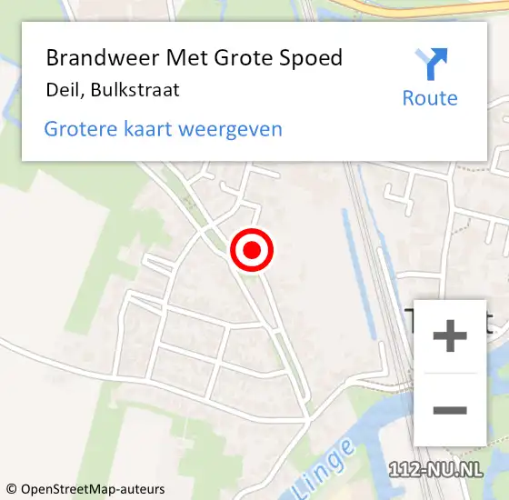 Locatie op kaart van de 112 melding: Brandweer Met Grote Spoed Naar Deil, Bulkstraat op 25 april 2022 16:59