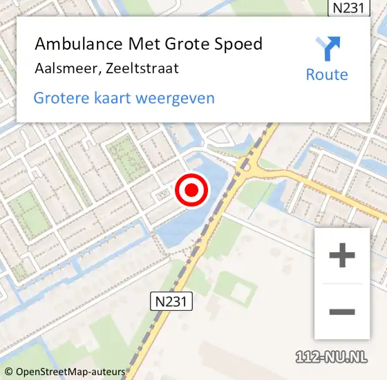 Locatie op kaart van de 112 melding: Ambulance Met Grote Spoed Naar Aalsmeer, Zeeltstraat op 25 april 2022 17:08