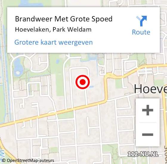 Locatie op kaart van de 112 melding: Brandweer Met Grote Spoed Naar Hoevelaken, Park Weldam op 25 april 2022 17:15