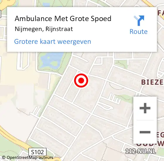 Locatie op kaart van de 112 melding: Ambulance Met Grote Spoed Naar Nijmegen, Rijnstraat op 25 april 2022 17:22