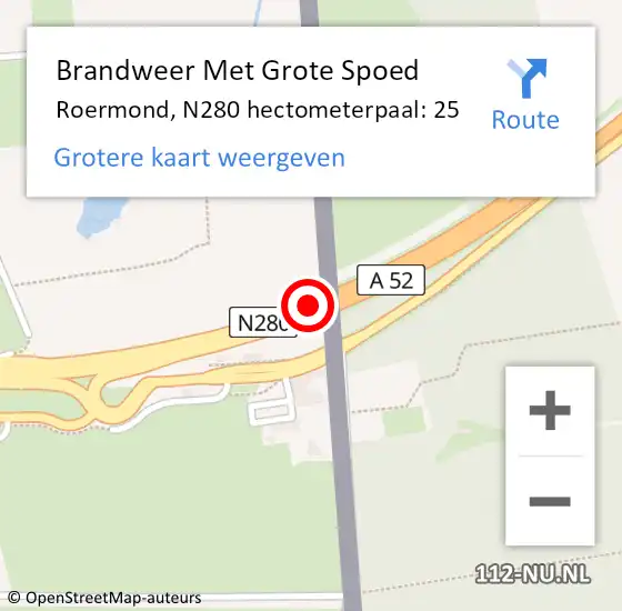 Locatie op kaart van de 112 melding: Brandweer Met Grote Spoed Naar Roermond, N280 hectometerpaal: 25 op 25 april 2022 17:38