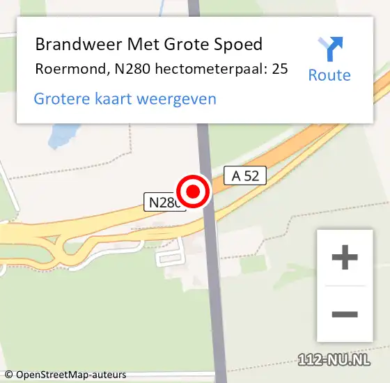 Locatie op kaart van de 112 melding: Brandweer Met Grote Spoed Naar Roermond, N280 hectometerpaal: 25 op 25 april 2022 17:40
