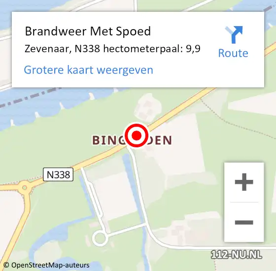 Locatie op kaart van de 112 melding: Brandweer Met Spoed Naar Zevenaar, N338 hectometerpaal: 9,9 op 25 april 2022 17:40