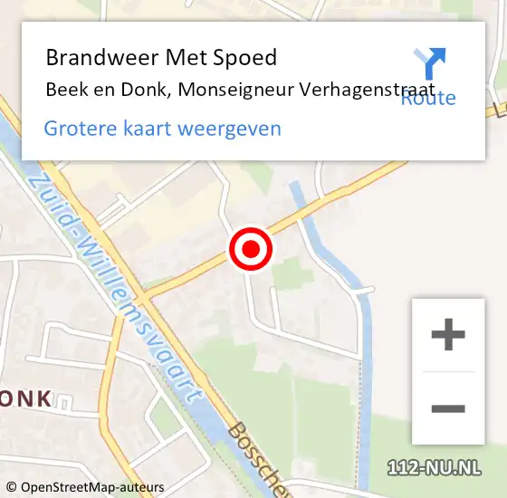 Locatie op kaart van de 112 melding: Brandweer Met Spoed Naar Beek en Donk, Monseigneur Verhagenstraat op 25 april 2022 17:50