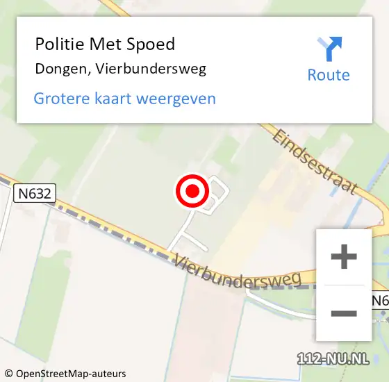 Locatie op kaart van de 112 melding: Politie Met Spoed Naar Dongen, Vierbundersweg op 25 april 2022 17:52