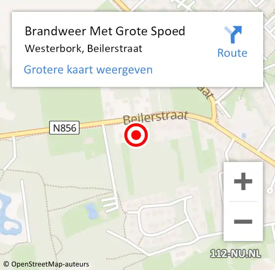 Locatie op kaart van de 112 melding: Brandweer Met Grote Spoed Naar Westerbork, Beilerstraat op 25 april 2022 18:19