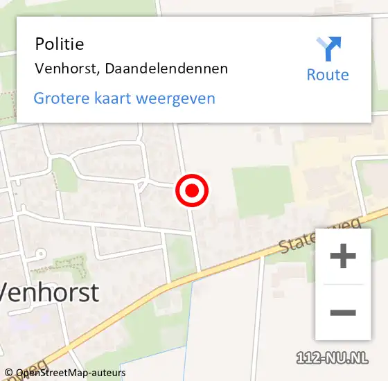 Locatie op kaart van de 112 melding: Politie Venhorst, Daandelendennen op 25 april 2022 18:39