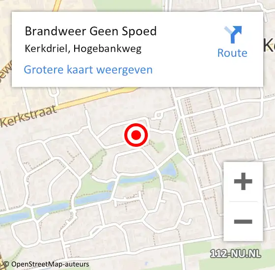 Locatie op kaart van de 112 melding: Brandweer Geen Spoed Naar Kerkdriel, Hogebankweg op 25 april 2022 19:01