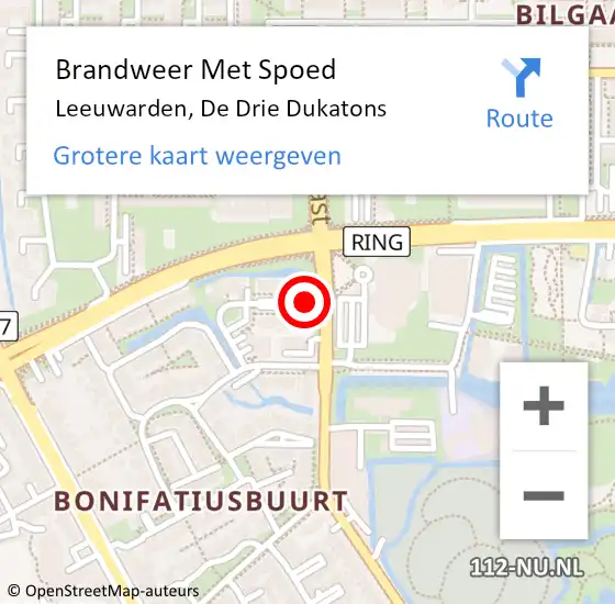 Locatie op kaart van de 112 melding: Brandweer Met Spoed Naar Leeuwarden, De Drie Dukatons op 25 april 2022 19:03