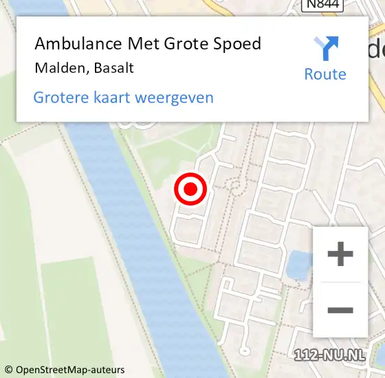 Locatie op kaart van de 112 melding: Ambulance Met Grote Spoed Naar Malden, Basalt op 25 april 2022 19:04