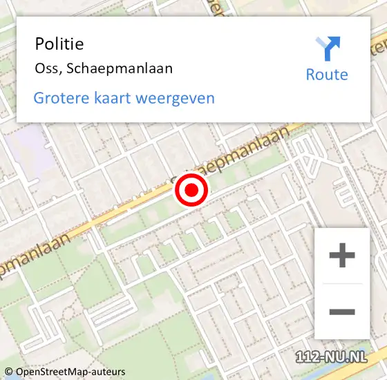 Locatie op kaart van de 112 melding: Politie Oss, Schaepmanlaan op 25 april 2022 19:40