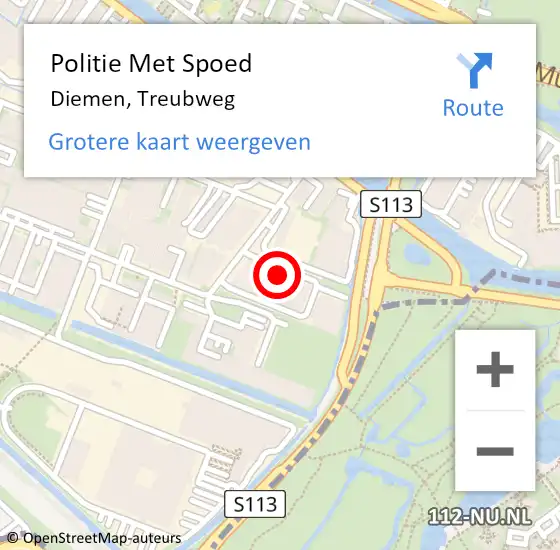 Locatie op kaart van de 112 melding: Politie Met Spoed Naar Diemen, Treubweg op 25 april 2022 19:53