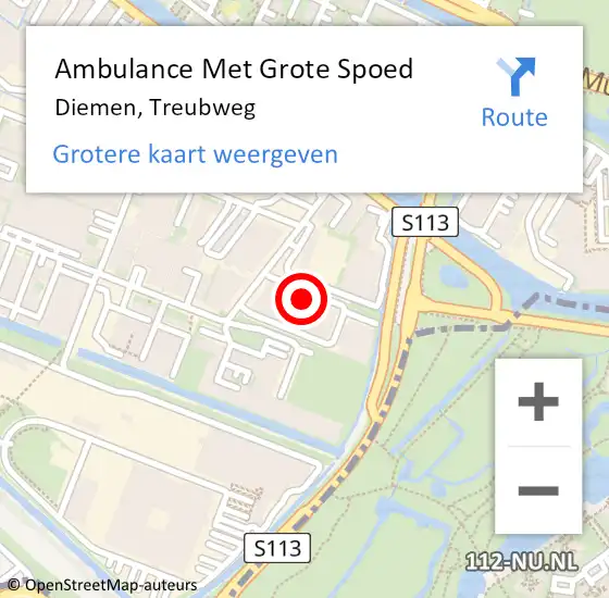 Locatie op kaart van de 112 melding: Ambulance Met Grote Spoed Naar Diemen, Treubweg op 25 april 2022 19:53