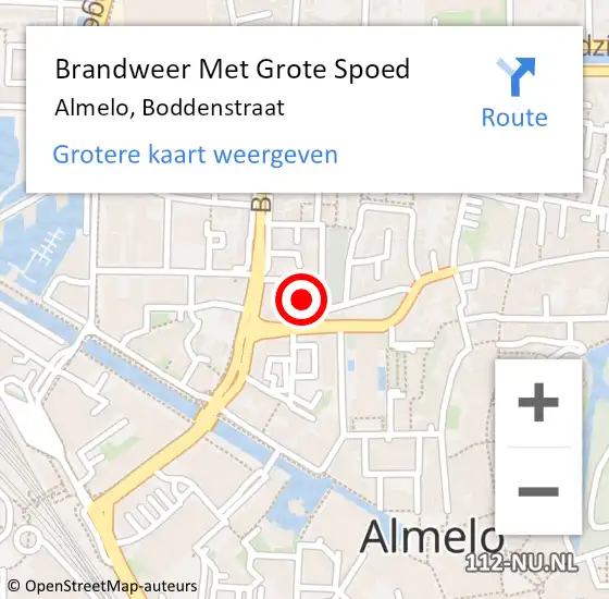 Locatie op kaart van de 112 melding: Brandweer Met Grote Spoed Naar Almelo, Boddenstraat op 25 april 2022 19:58