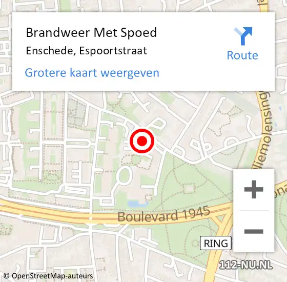 Locatie op kaart van de 112 melding: Brandweer Met Spoed Naar Enschede, Espoortstraat op 25 april 2022 20:05