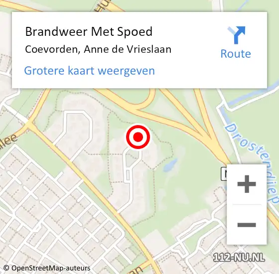 Locatie op kaart van de 112 melding: Brandweer Met Spoed Naar Coevorden, Anne de Vrieslaan op 25 april 2022 20:39